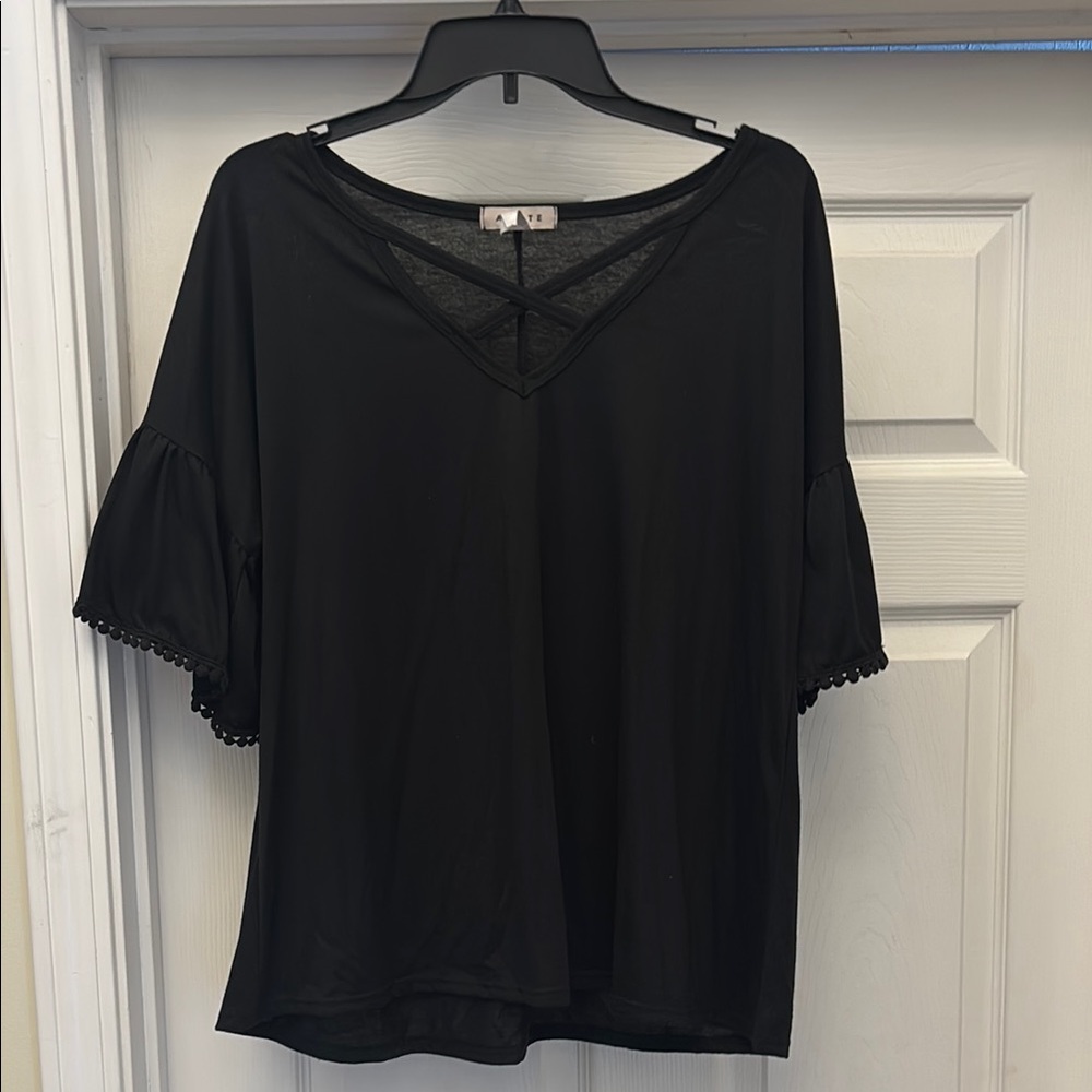 Elegant Black Blouse with criss cross Detail size large